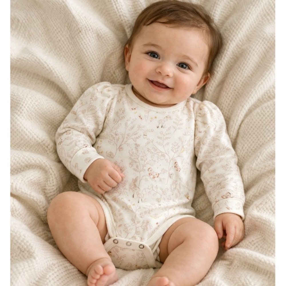 Pehr Baby Secret Garden Organic‎ Cotton Puff Sleeve One-Piece Size 6-12M NWT